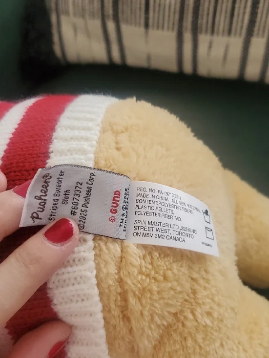 Pusheen Plush Sloth in Red and White Striped Sweater Holding Heart Latte - Picture 6 of 9